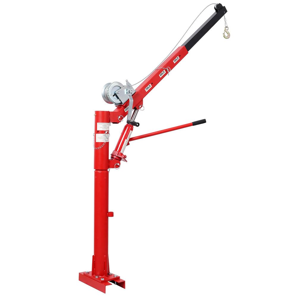 Pickup Truck Crane with Manual Winch, 1000 lb Capacity, Adjustable Boom, 360° Swivel Base, Heavy Duty Steel R9915