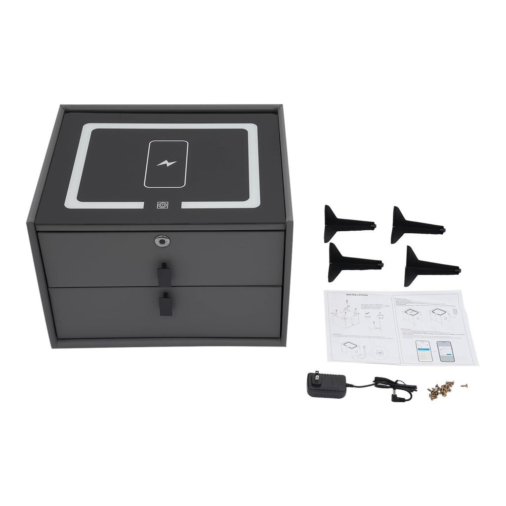Smart Nightstand with Fingerprint Lock, Wireless Charging & 2-Drawer E6254