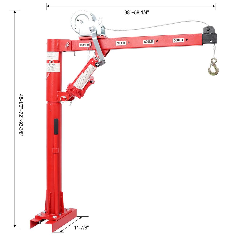 Pickup Truck Crane with Manual Winch, 1000 lb Capacity, Adjustable Boom, 360° Swivel Base, Heavy Duty Steel R9915