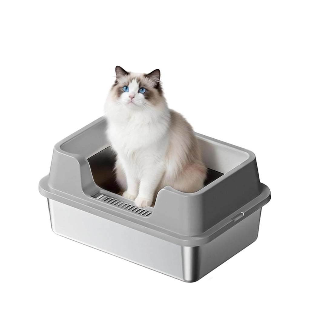 XL Stainless Steel Enclosed Cat Litter Box with Scoop W46684