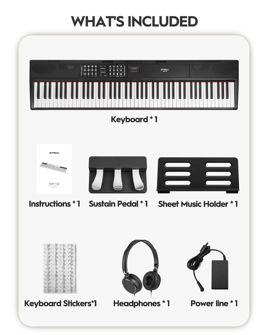 88 Keys Weighted Hammer-Action Digital Piano with Sustain Pedal S77217