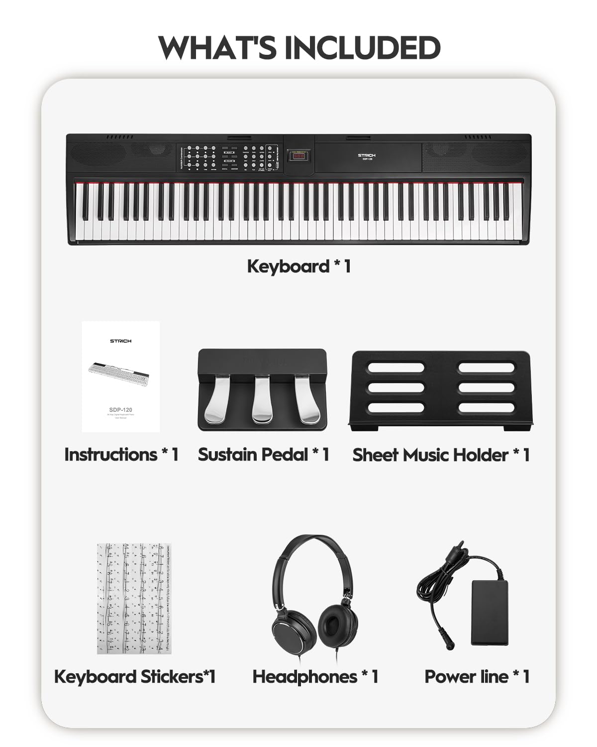 88 Keys Weighted Hammer-Action Digital Piano with Sustain Pedal S77217