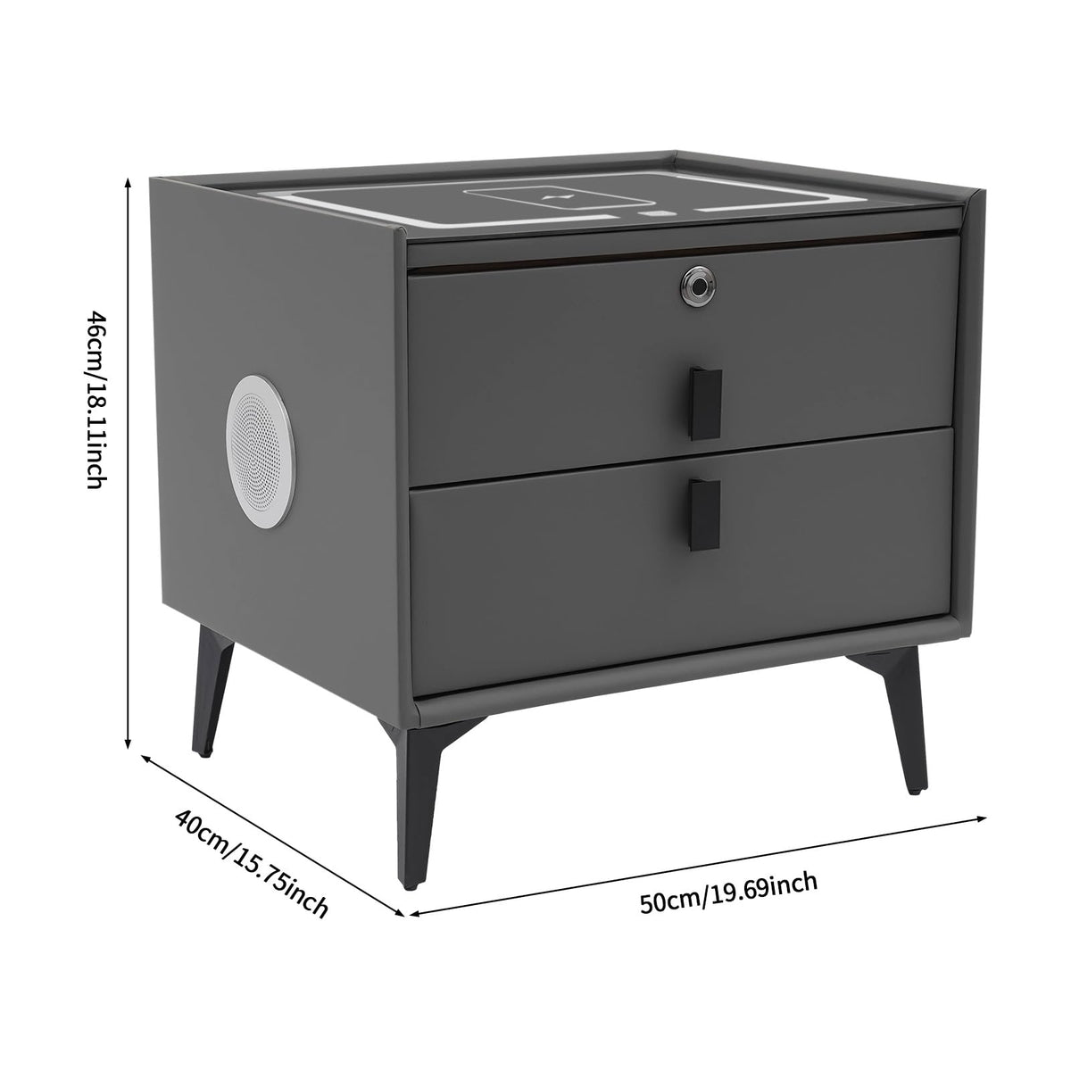 Smart Nightstand with Fingerprint Lock, Wireless Charging & 2-Drawer E6254