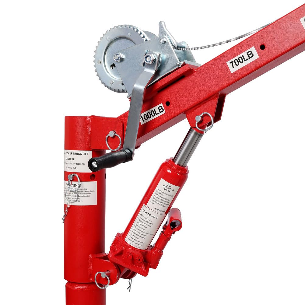Pickup Truck Crane with Manual Winch, 1000 lb Capacity, Adjustable Boom, 360° Swivel Base, Heavy Duty Steel R9915