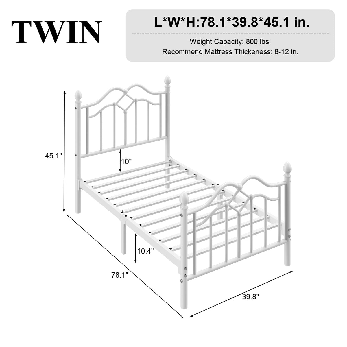 Twin Size Bed Frame with Victorian Headboard & Footboard I77655