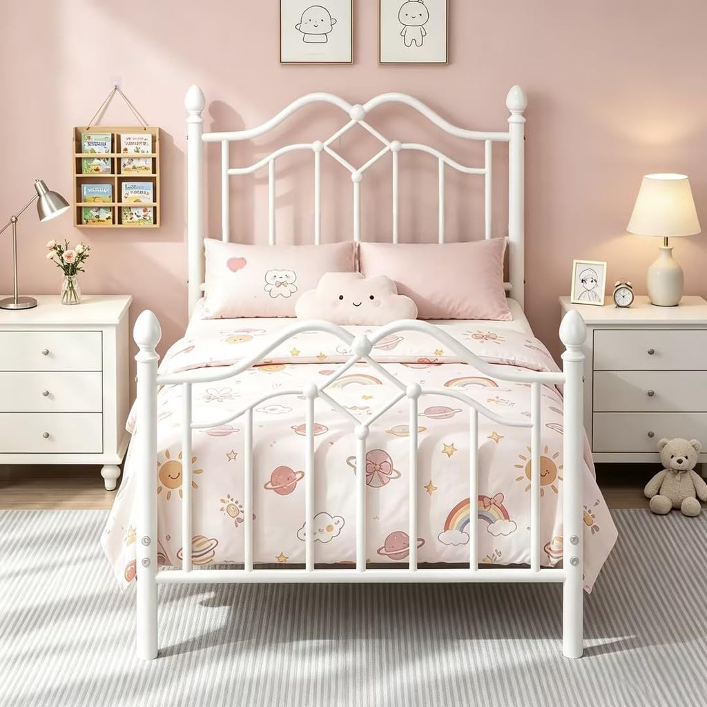 Twin Size Bed Frame with Victorian Headboard & Footboard I77655