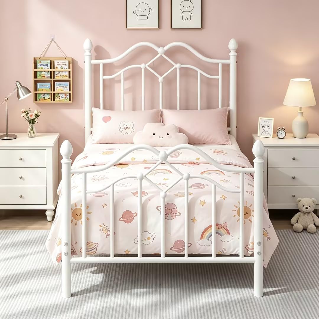 Twin Size Bed Frame with Victorian Headboard & Footboard I77655