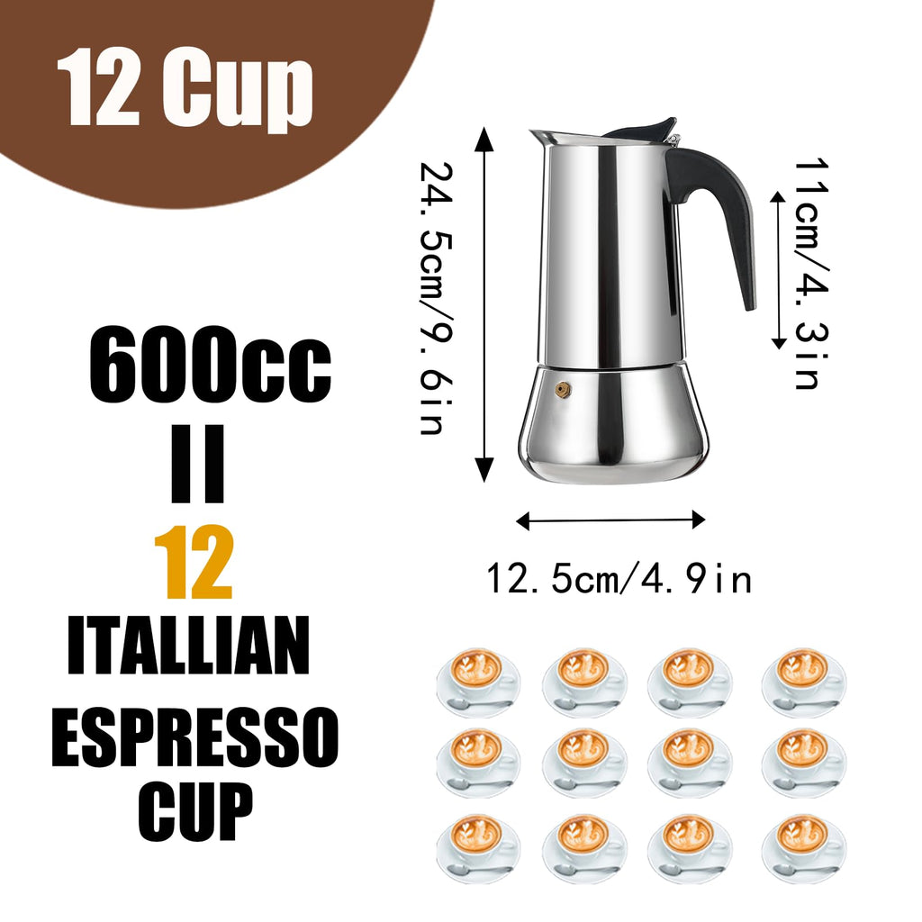 12 Cup Stainless Steel Stovetop Espresso Maker Moka Pot Z513
