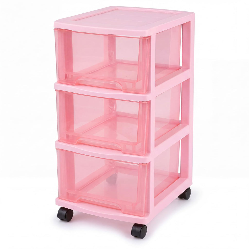 Pink 3-tier Plastic Storage Cart with Wheels W518159