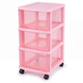 Pink 3-tier Plastic Storage Cart with Wheels W518159