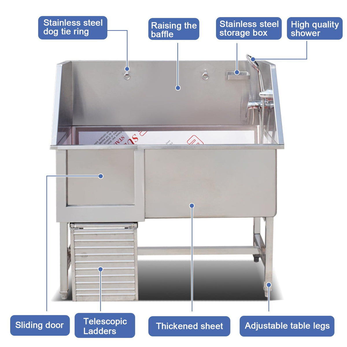 Stainless Steel Dog Grooming Station with Non-Slip Stairs & Sliding Door I39888