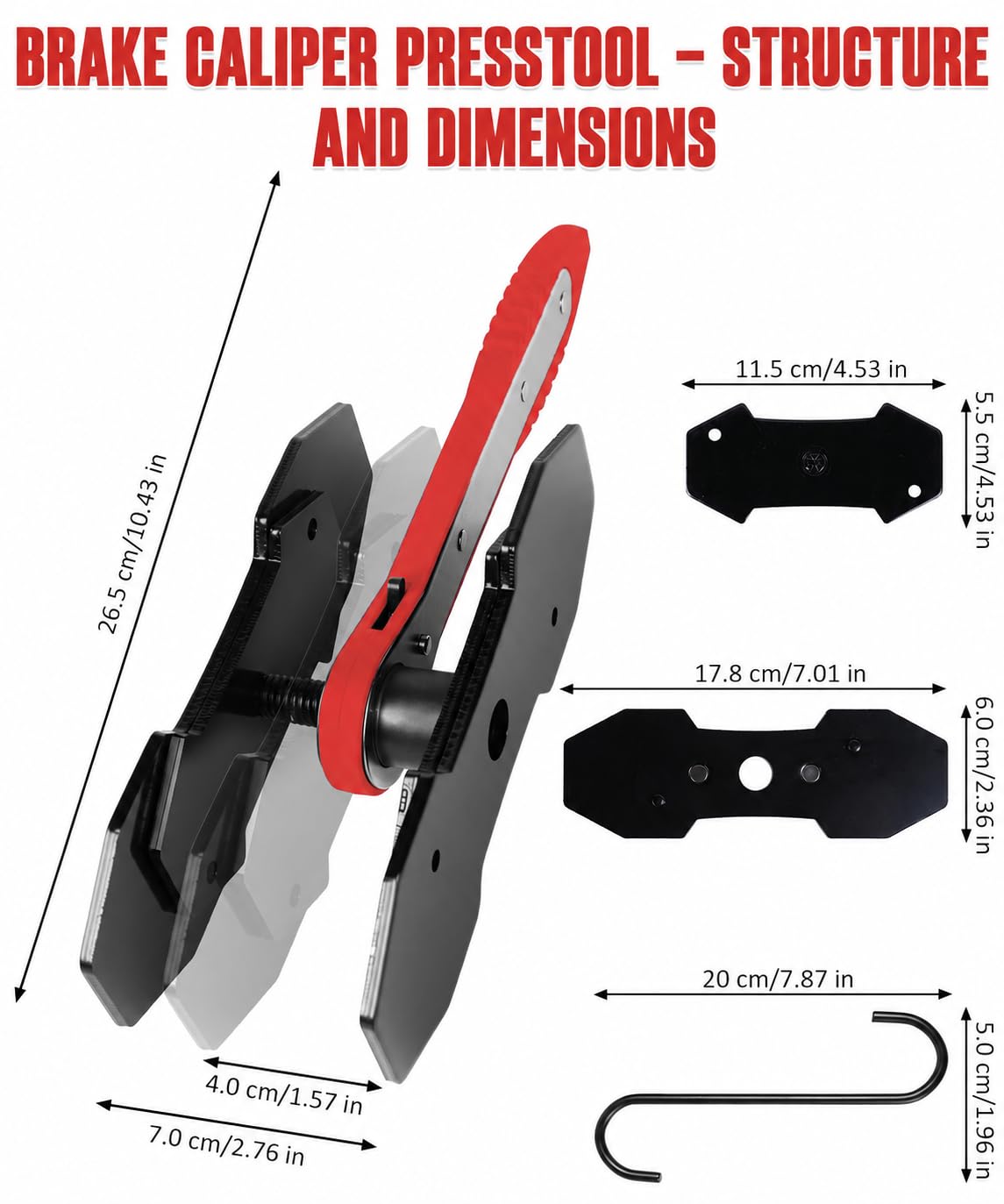 Brake Caliper Compression Tool with 2 Steel Plates and 2 Hooks Q4341