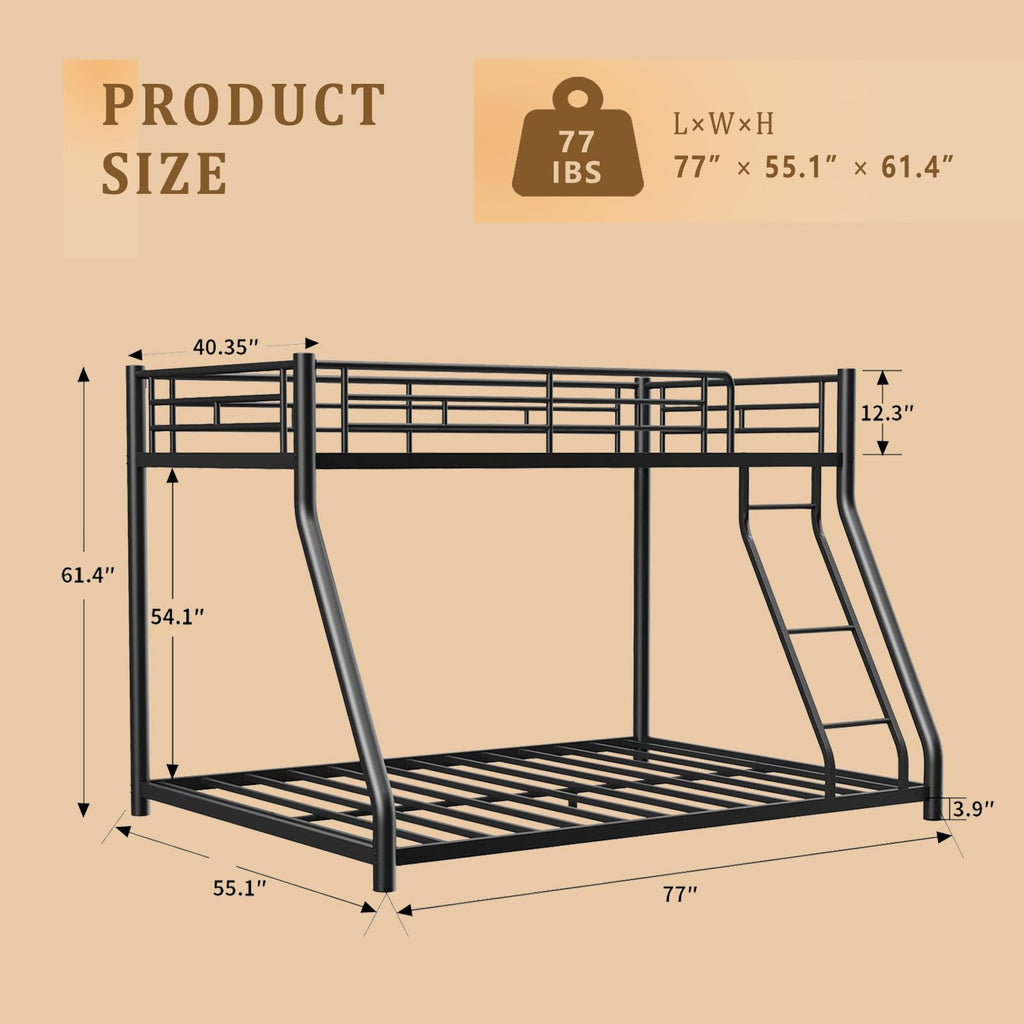 Twin Over Full Size Bunk Bed with Guardrail & Ladder A903083