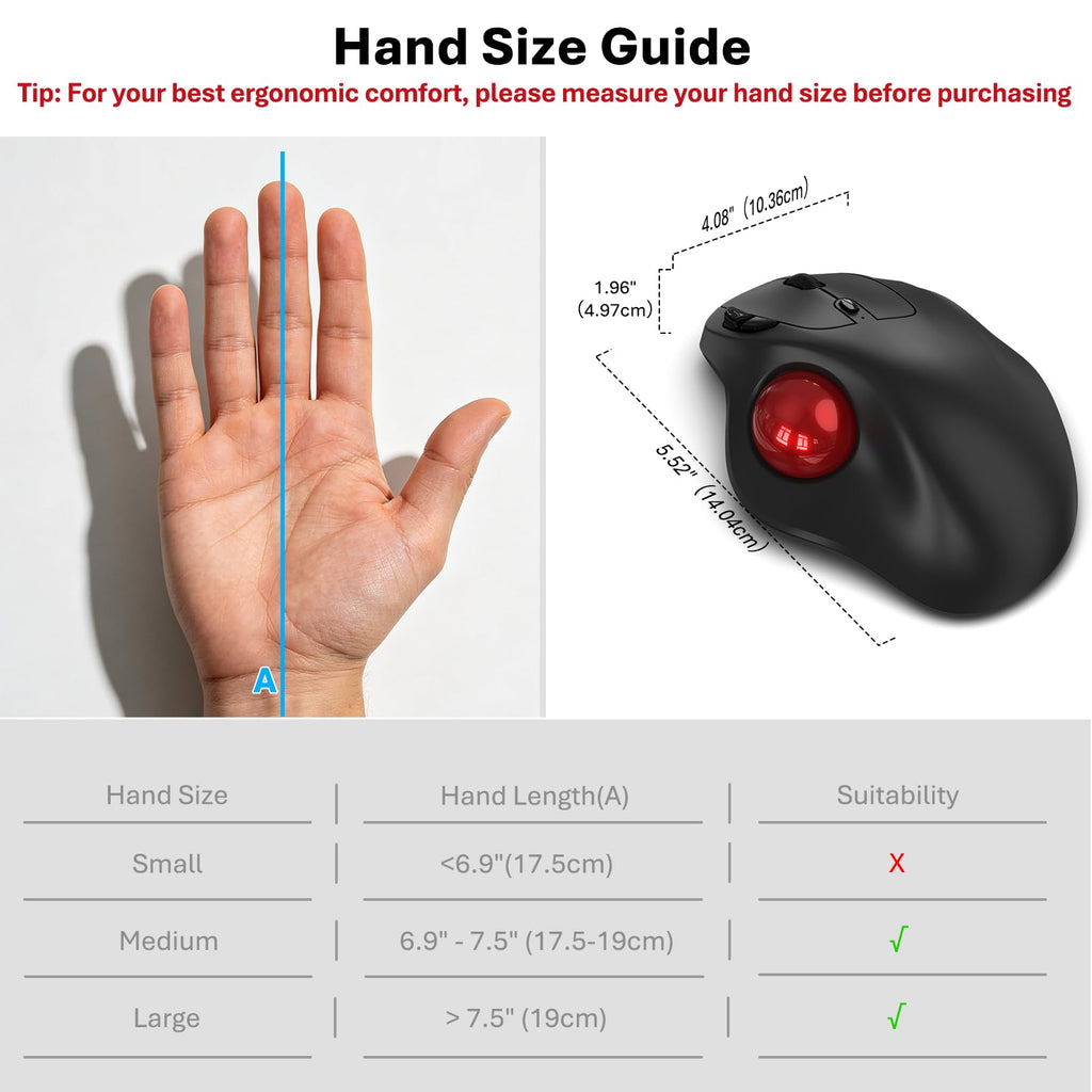 Wireless Trackball Mouse, Ergonomic with 30° Tilt, 5 DPI, Red A848639