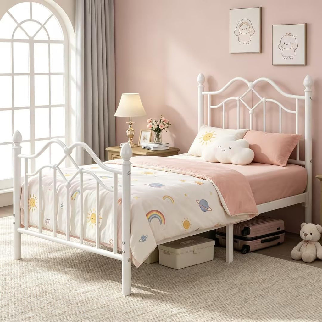 Twin Size Bed Frame with Victorian Headboard & Footboard I77655
