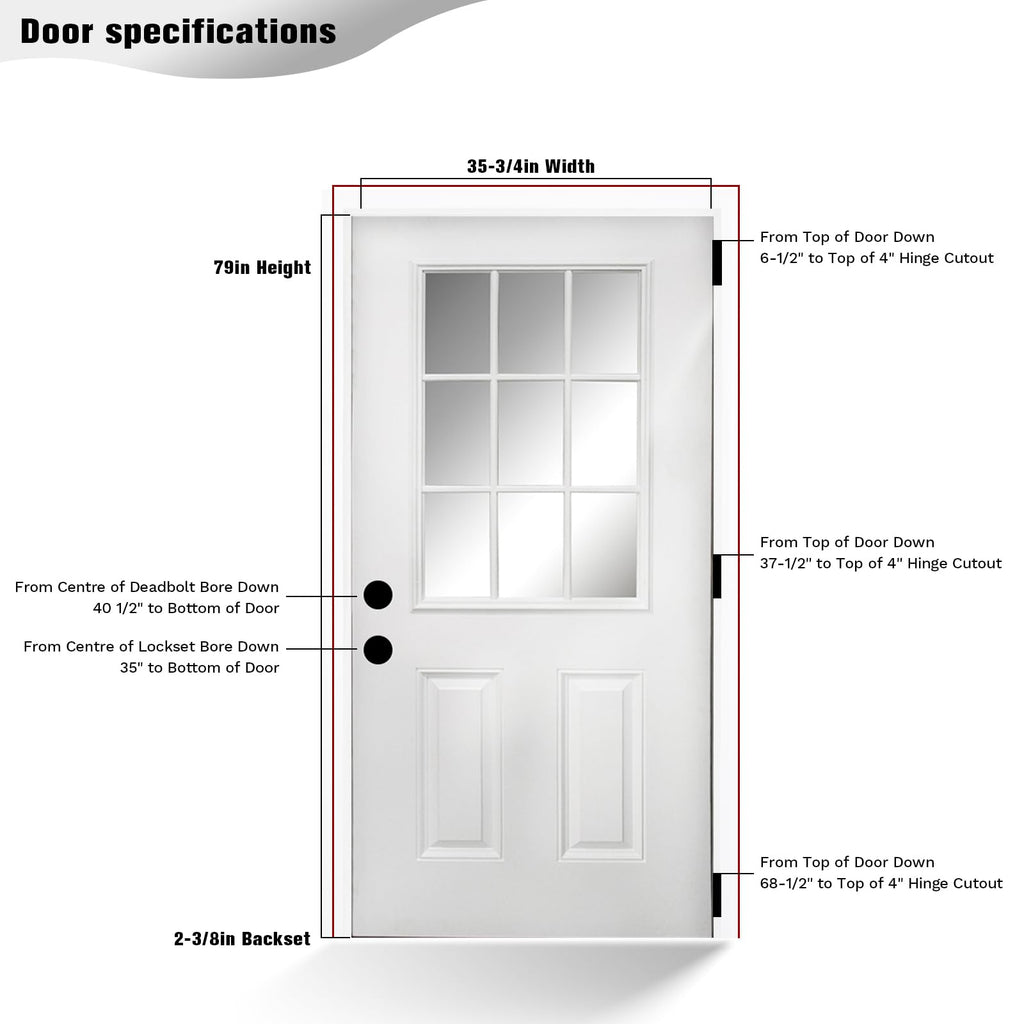 36 x 80 Fiberglass Entry Door with Vinyl Frame Low-E Glass Right Hand Inswing K42492