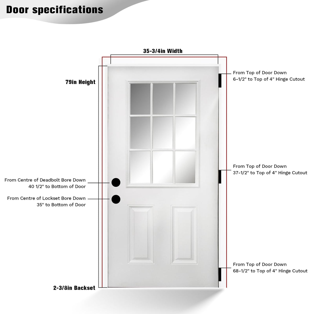 36 x 80 Fiberglass Entry Door with Vinyl Frame Low-E Glass Right Hand Inswing K42492