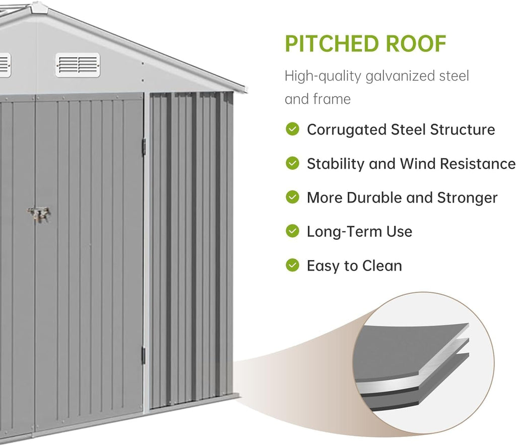 12X10FT Metal Storage Shed with Lockable Doors F186
