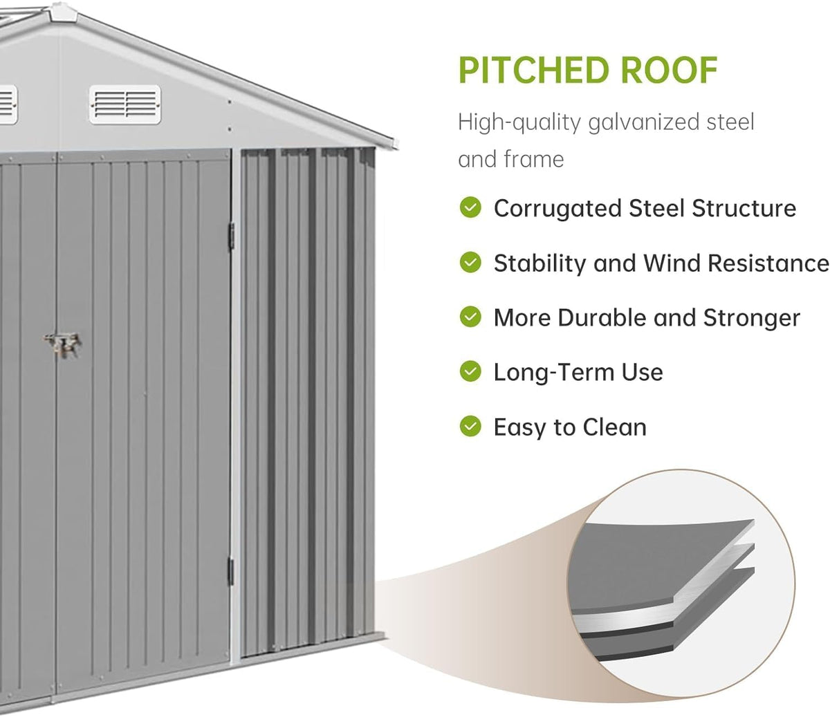12X10FT Metal Storage Shed with Lockable Doors F186