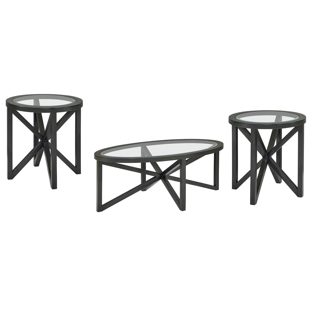46" Oval Glass Coffee Table with Tempered Glass Top and Wood Base T120950