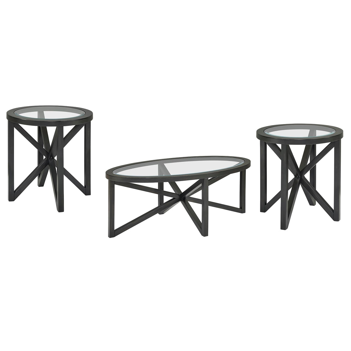46" Oval Glass Coffee Table with Tempered Glass Top and Wood Base T120950