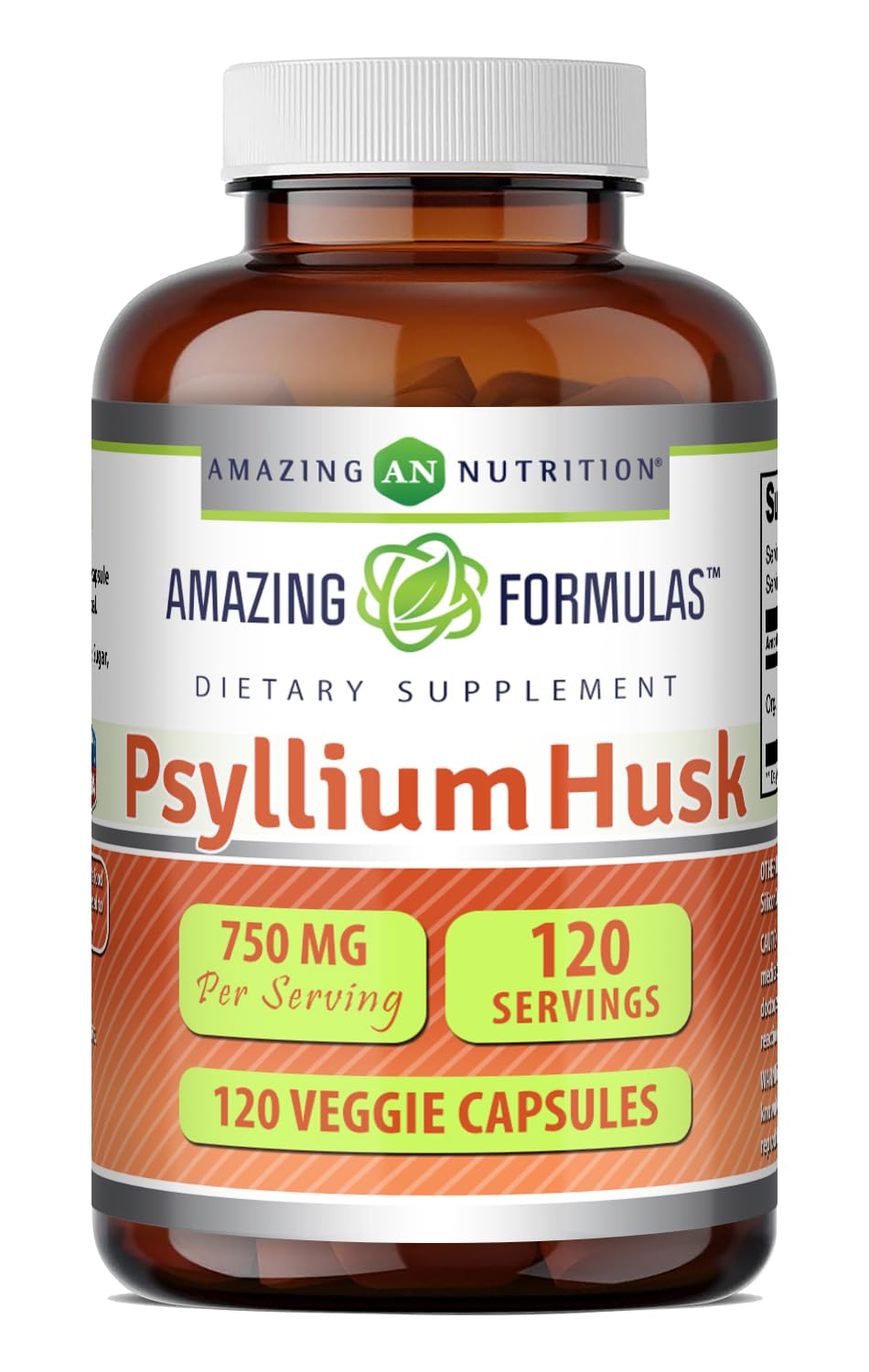 Psyllium Husk 750mg Veggie Capsules Supplement 120 Count H16476