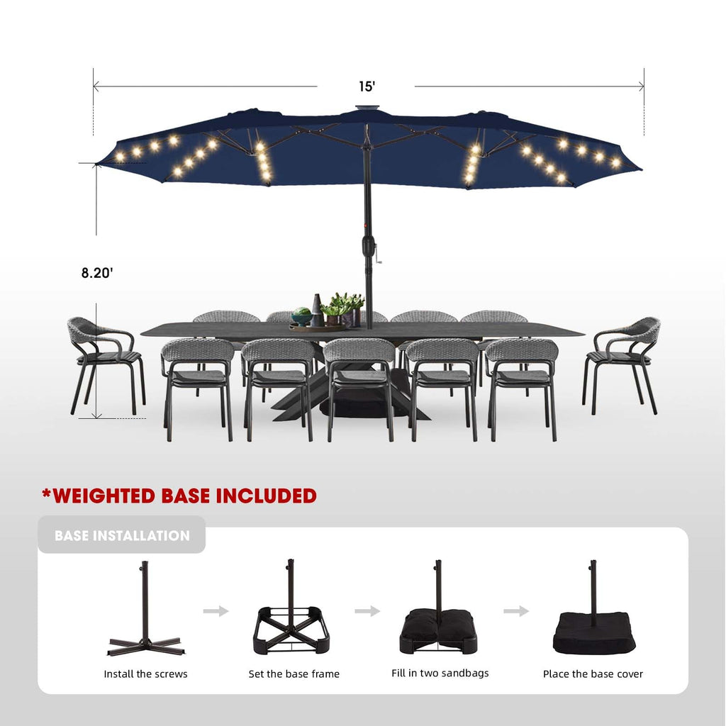 15ft Double-Sided Patio Umbrella with Base O596
