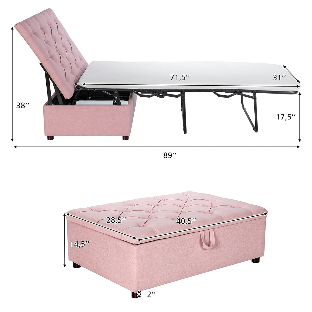 Pink Convertible Sleeper Chair with Mattress L957429