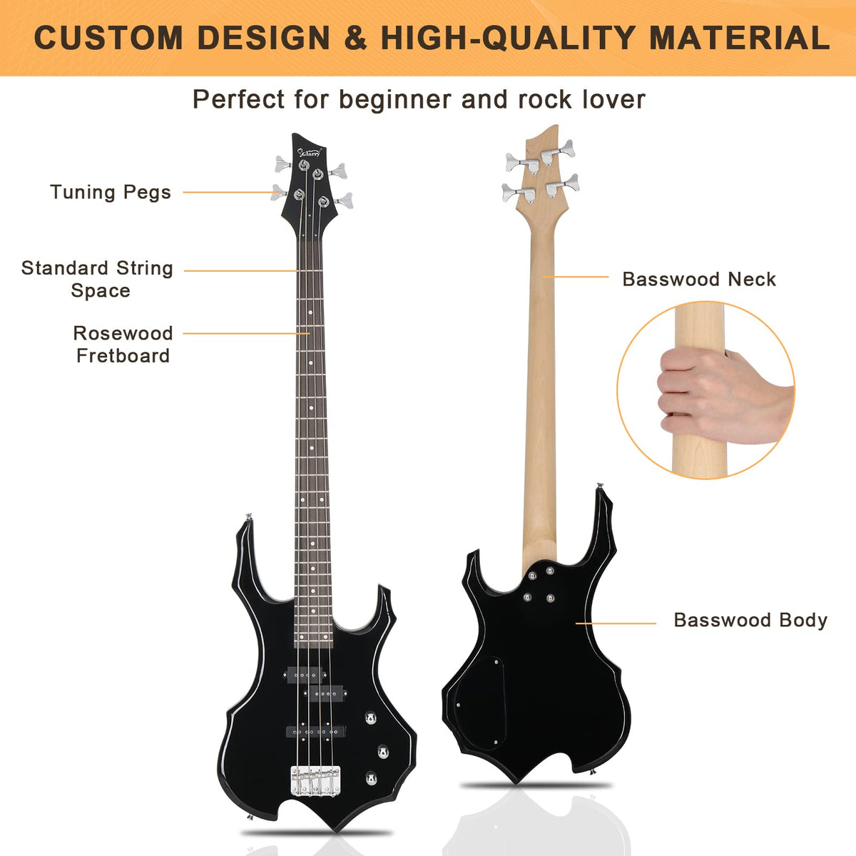 Electric Bass Guitar 4 Strings Full Size Right Hand with Bag W1258