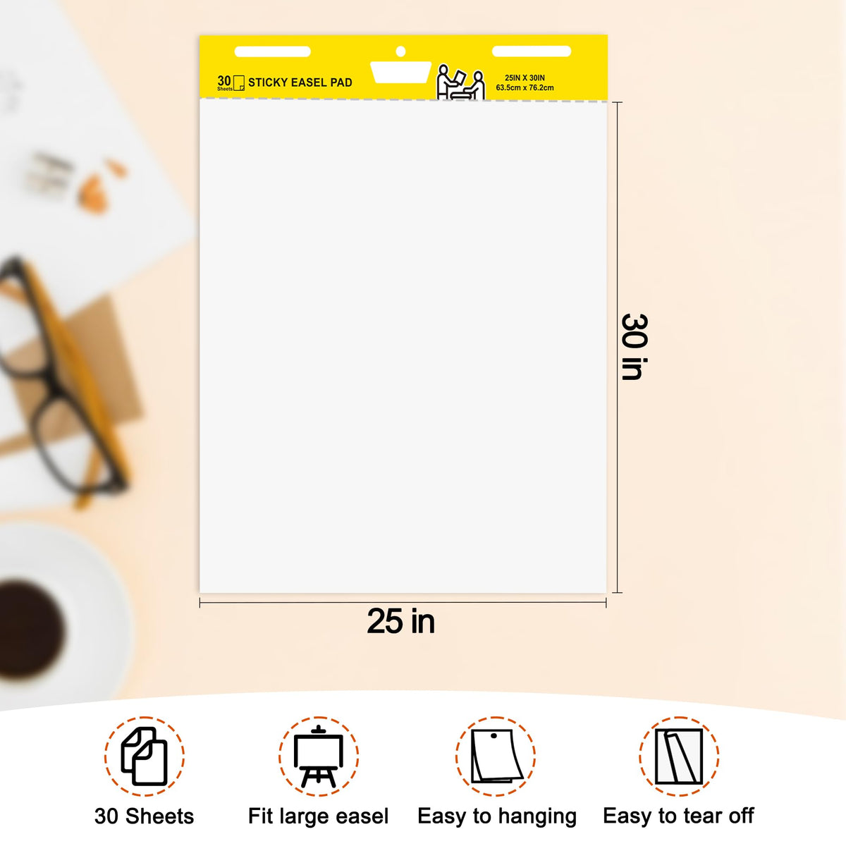 Self Stick Flip Chart Paper 25 in x 30 in 30 Sheets 4 Pad Pack White Q749