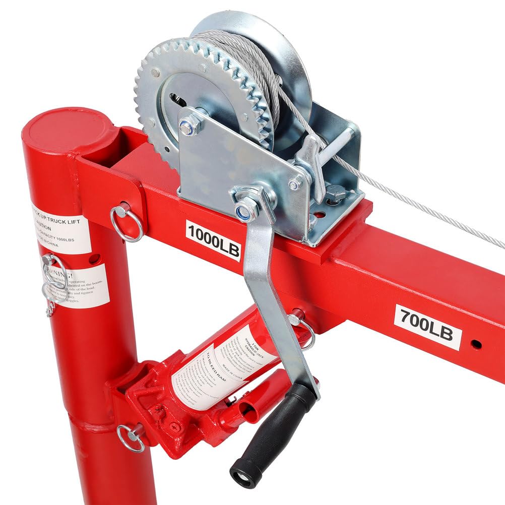 Pickup Truck Crane with Manual Winch, 1000 lb Capacity, Adjustable Boom, 360° Swivel Base, Heavy Duty Steel R9915