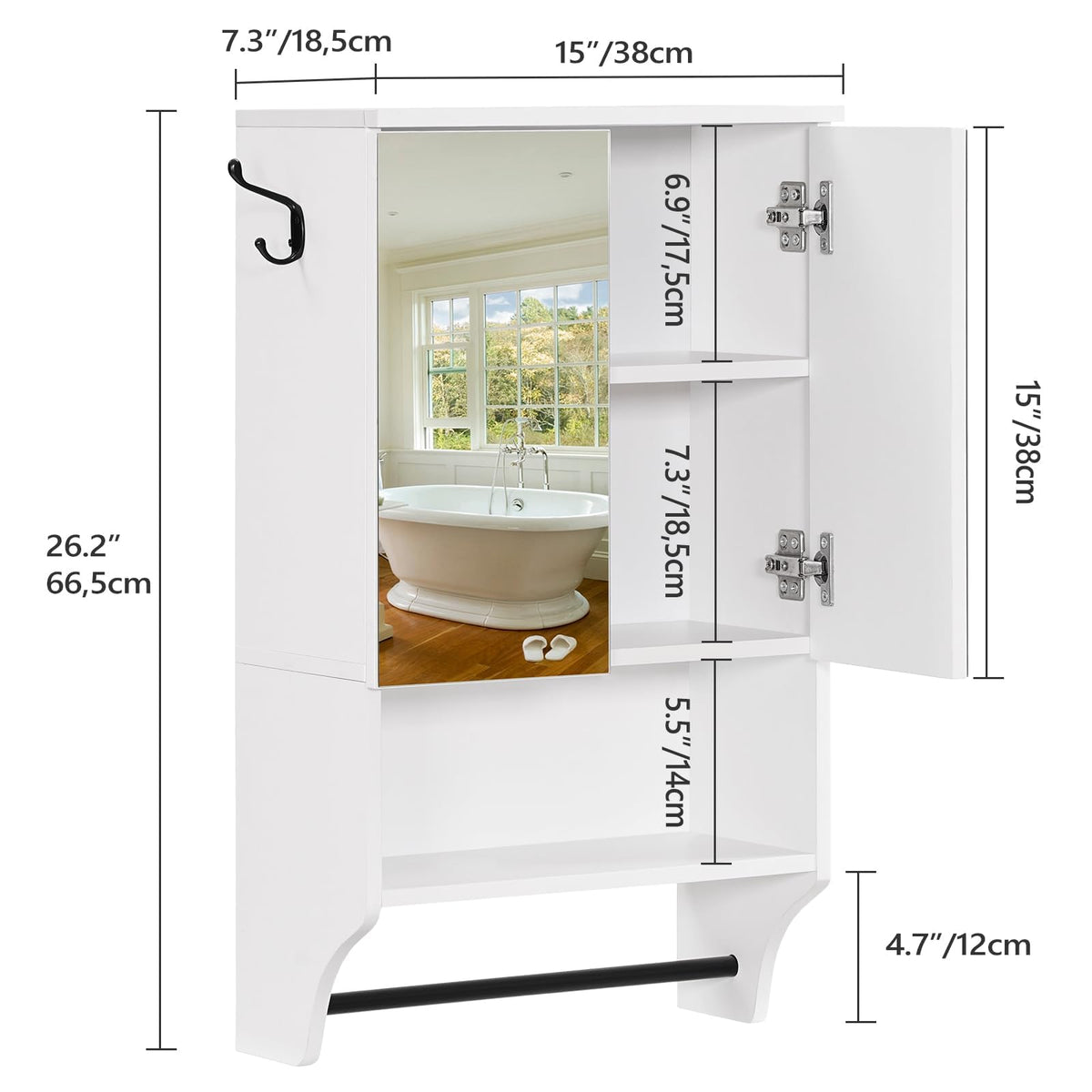 White Wall Mounted Bathroom Cabinet with Mirror and Adjustable Shelf Z7366