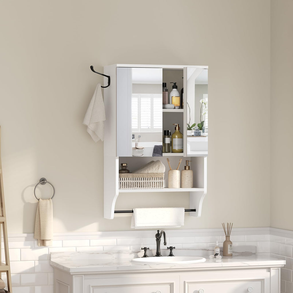 White Wall Mounted Bathroom Cabinet with Mirror and Adjustable Shelf Z7366