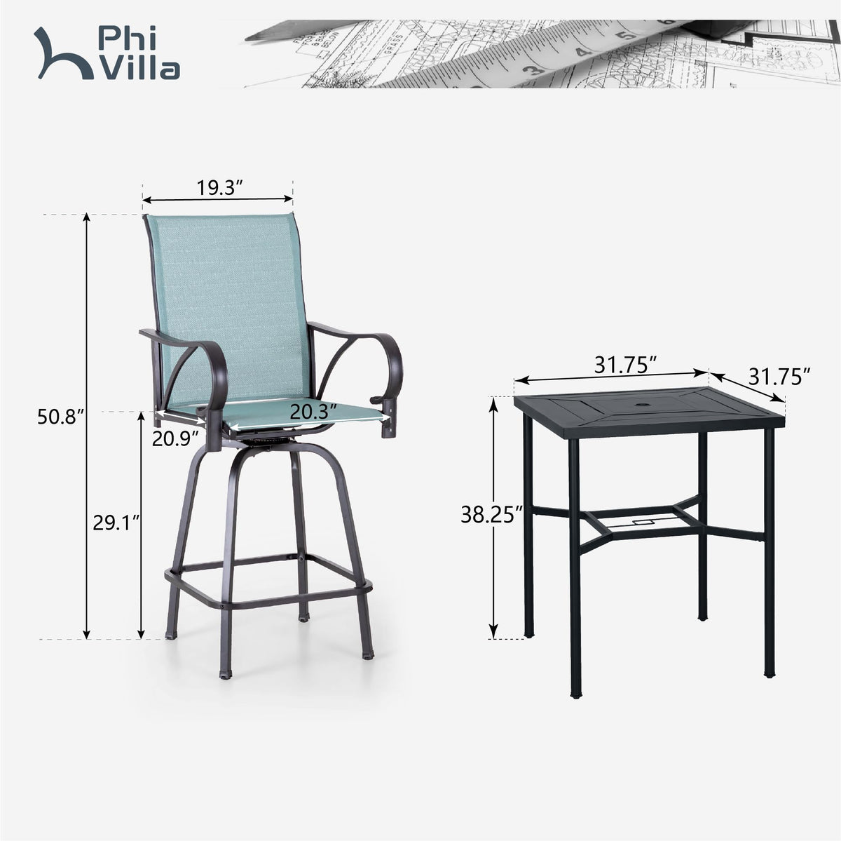 Swivel Metal Bar Stools and Table Set for 4 G664
