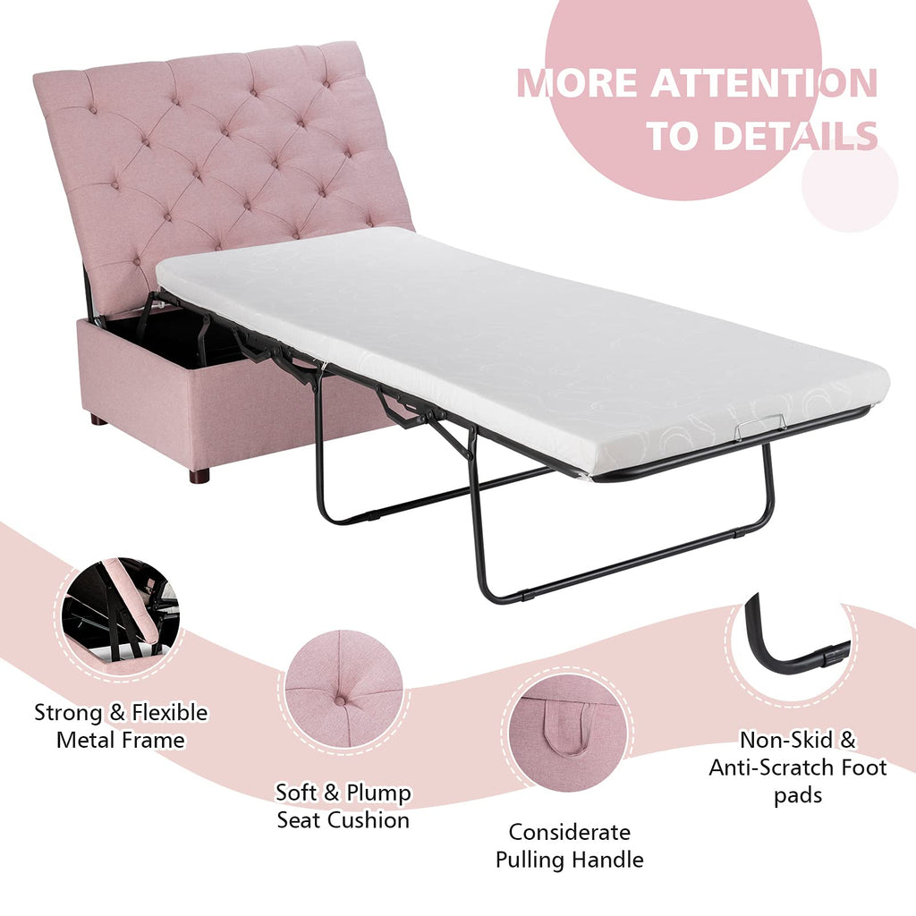 Pink Convertible Sleeper Chair with Mattress L957429
