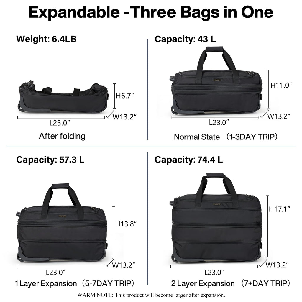Expandable Carry On Luggage with Wheels Foldable Duffle Bag S5914