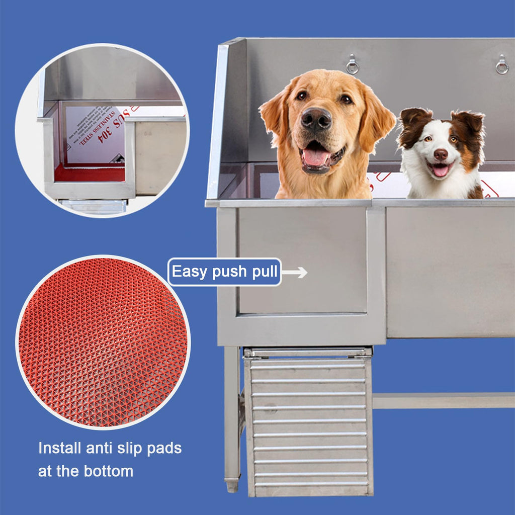 Stainless Steel Dog Grooming Station with Non-Slip Stairs & Sliding Door I39888