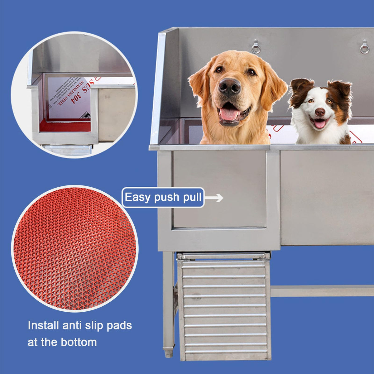 Stainless Steel Dog Grooming Station with Non-Slip Stairs & Sliding Door I39888
