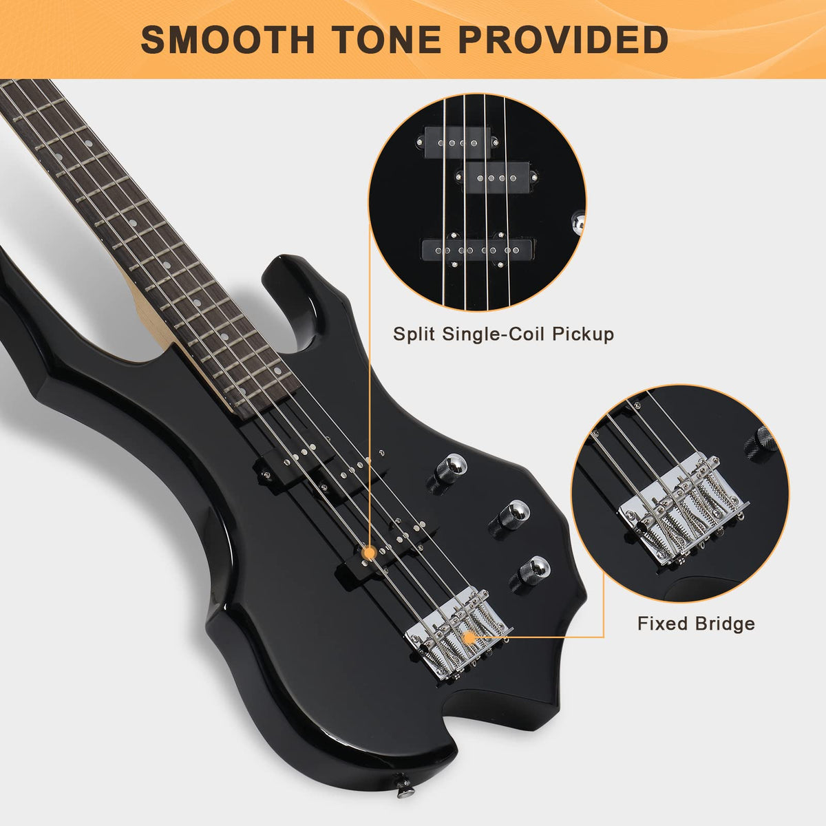 Electric Bass Guitar 4 Strings Full Size Right Hand with Bag W1258