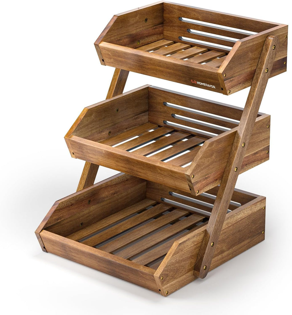 3-Tier Acacia Wood Fruit Basket S424