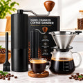 Manual Coffee Grinder with Strainer & Brush, Adjustable Stainless Steel Burr, 30g Hand Crank Coffee Mill, Aluminum Body & Walnut Handle U7986