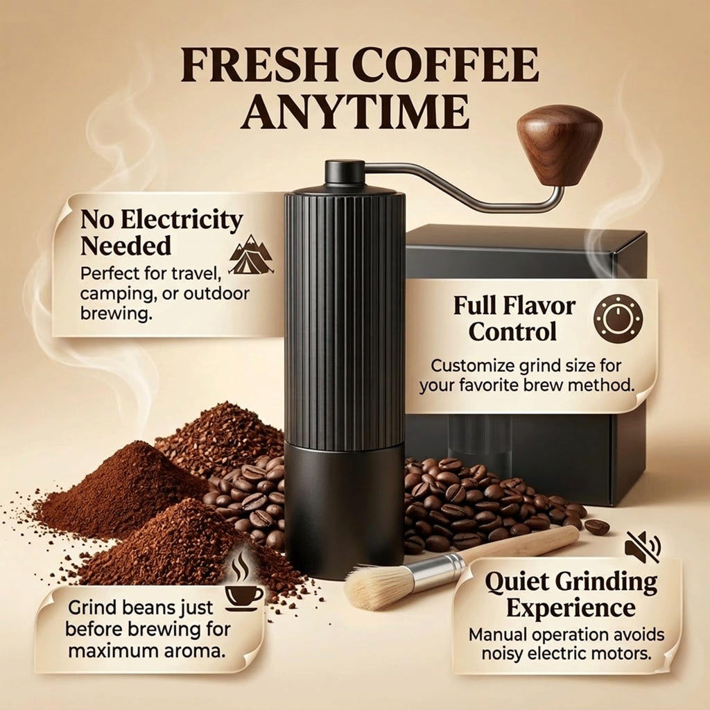 Manual Coffee Grinder with Strainer & Brush, Adjustable Stainless Steel Burr, 30g Hand Crank Coffee Mill, Aluminum Body & Walnut Handle U7986