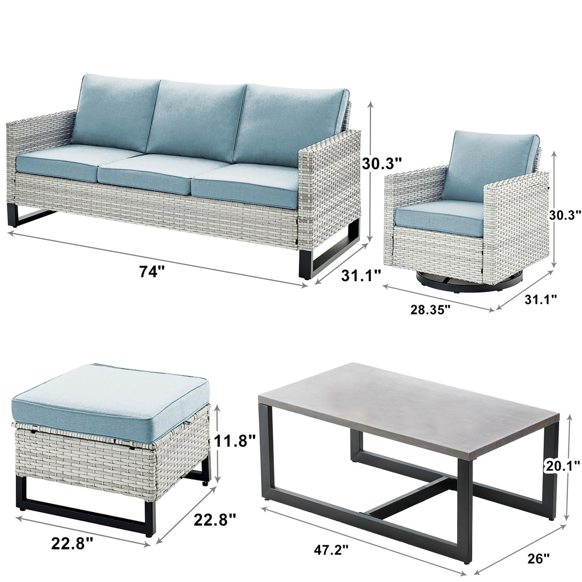 8 Piece Wicker Patio Conversation Set with Swivel Rocker Chairs E4884