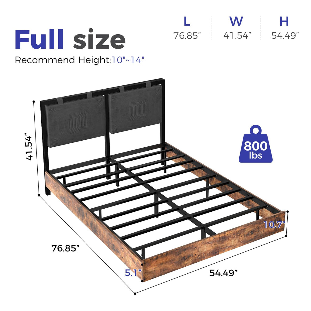 Full Size Floating Bed Frame with LED Lights and Adjustable Headboard V799021