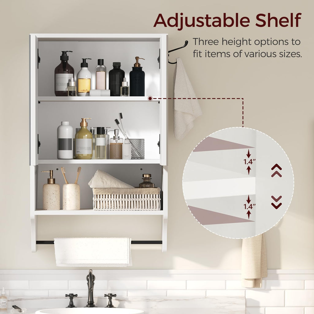 White Wall Mounted Bathroom Cabinet with Mirror and Adjustable Shelf Z7366