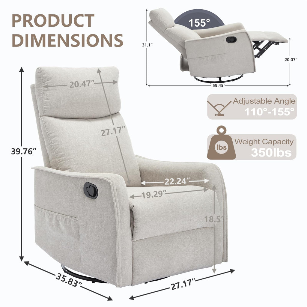Swivel Rocker Recliner Chair with Heated Massage P749134