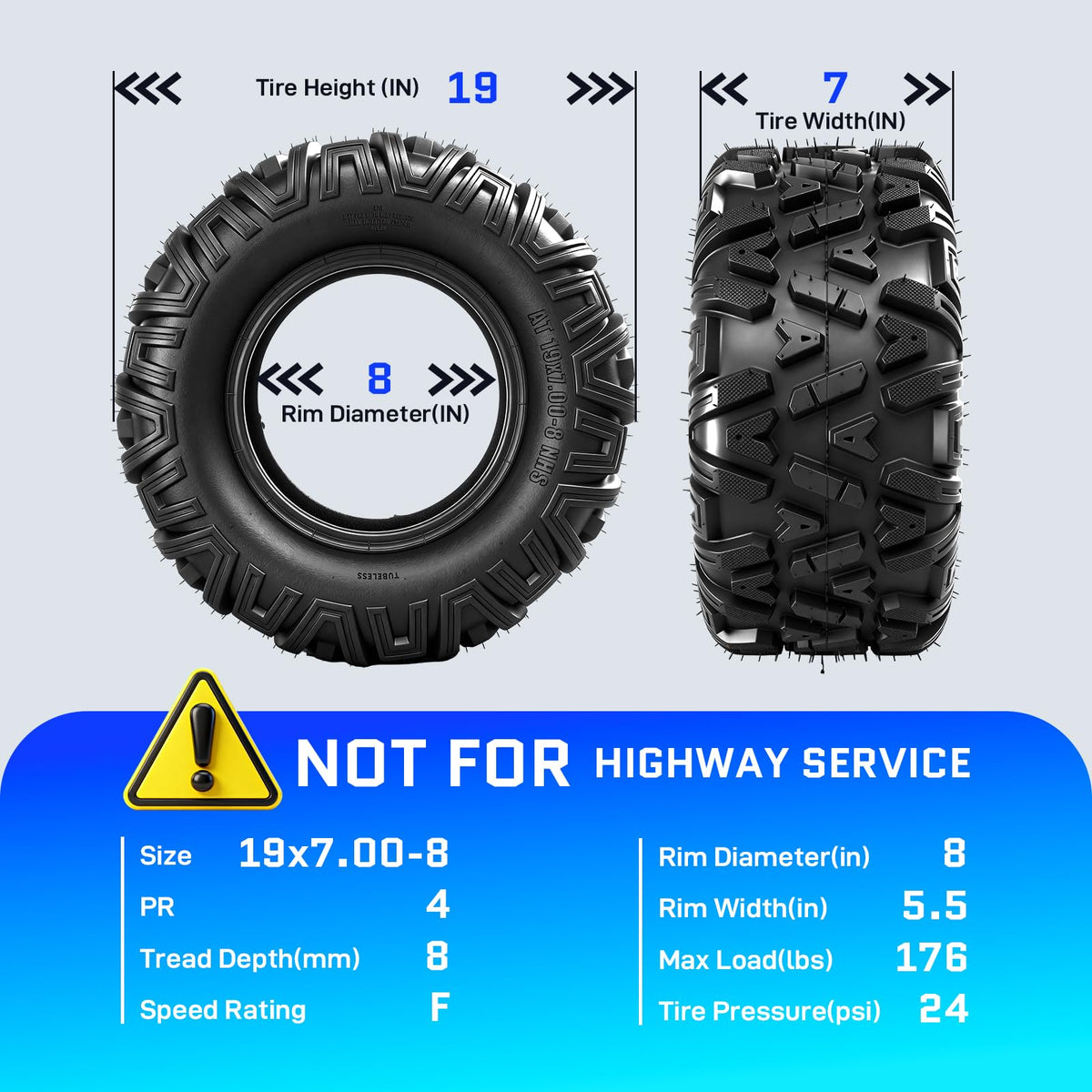 19x7-8 All-Terrain ATV Tires Pack of 2 U1722