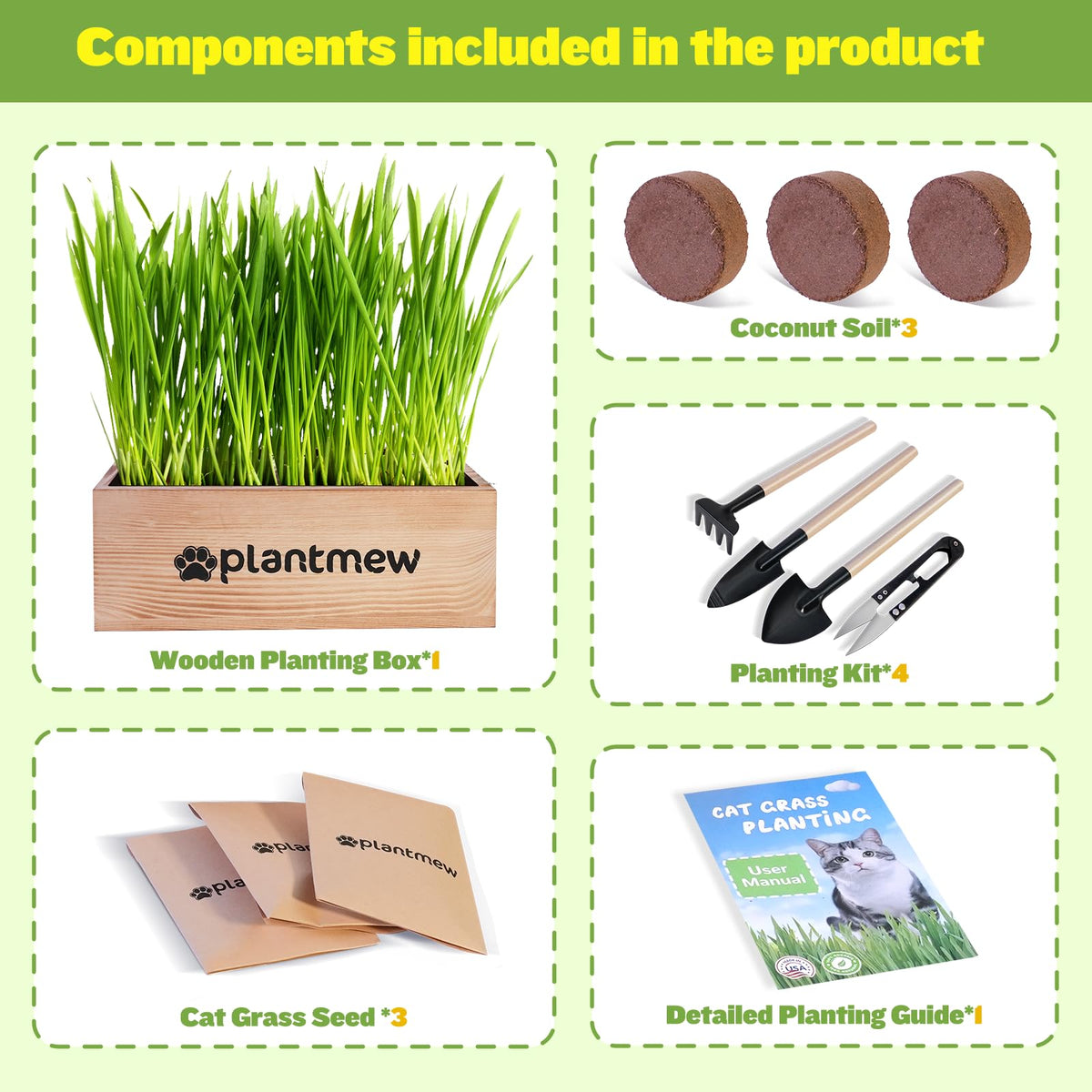 Cat Grass Kit with Seeds, Soil & Planter Pots O994451