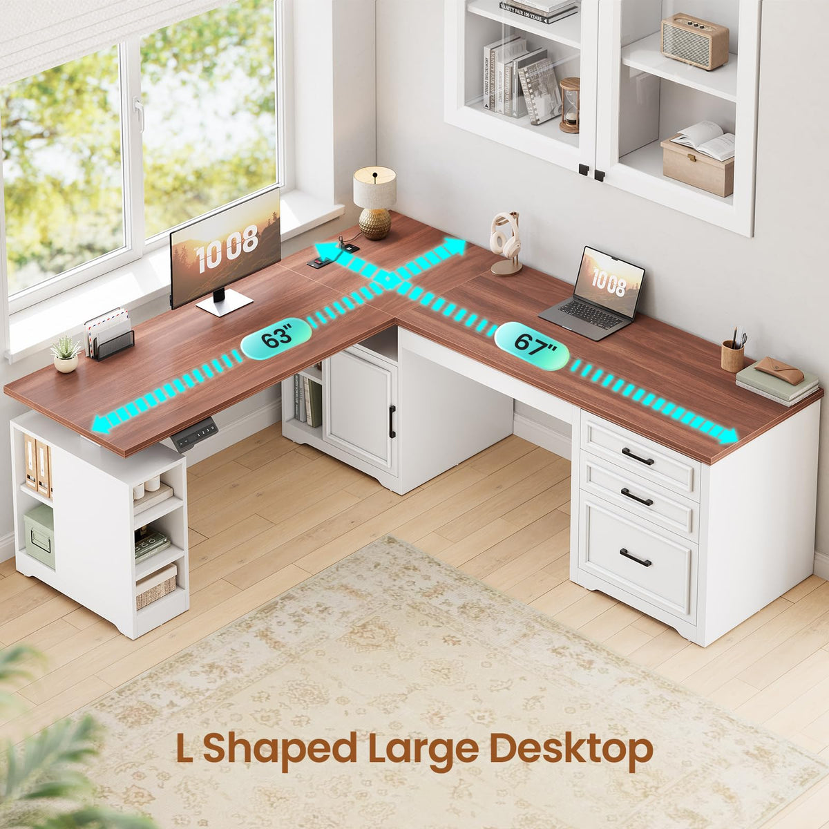 L Shaped Standing Desk with Storage Q4298