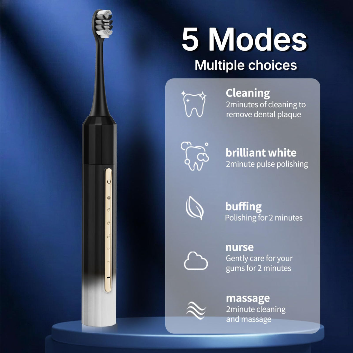 Black White Electric Toothbrush with 10 Brush Heads E69559